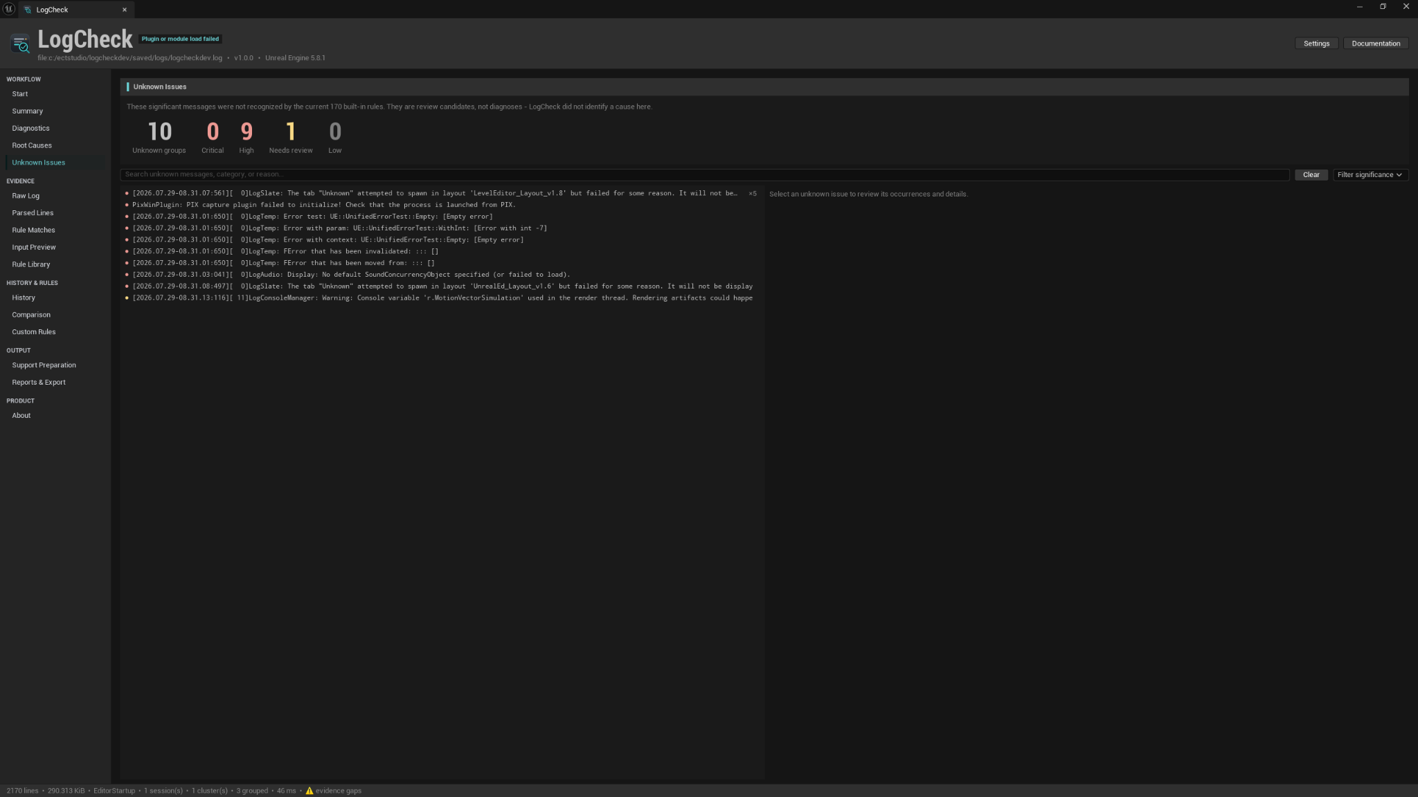 LogCheck Unknown Issues