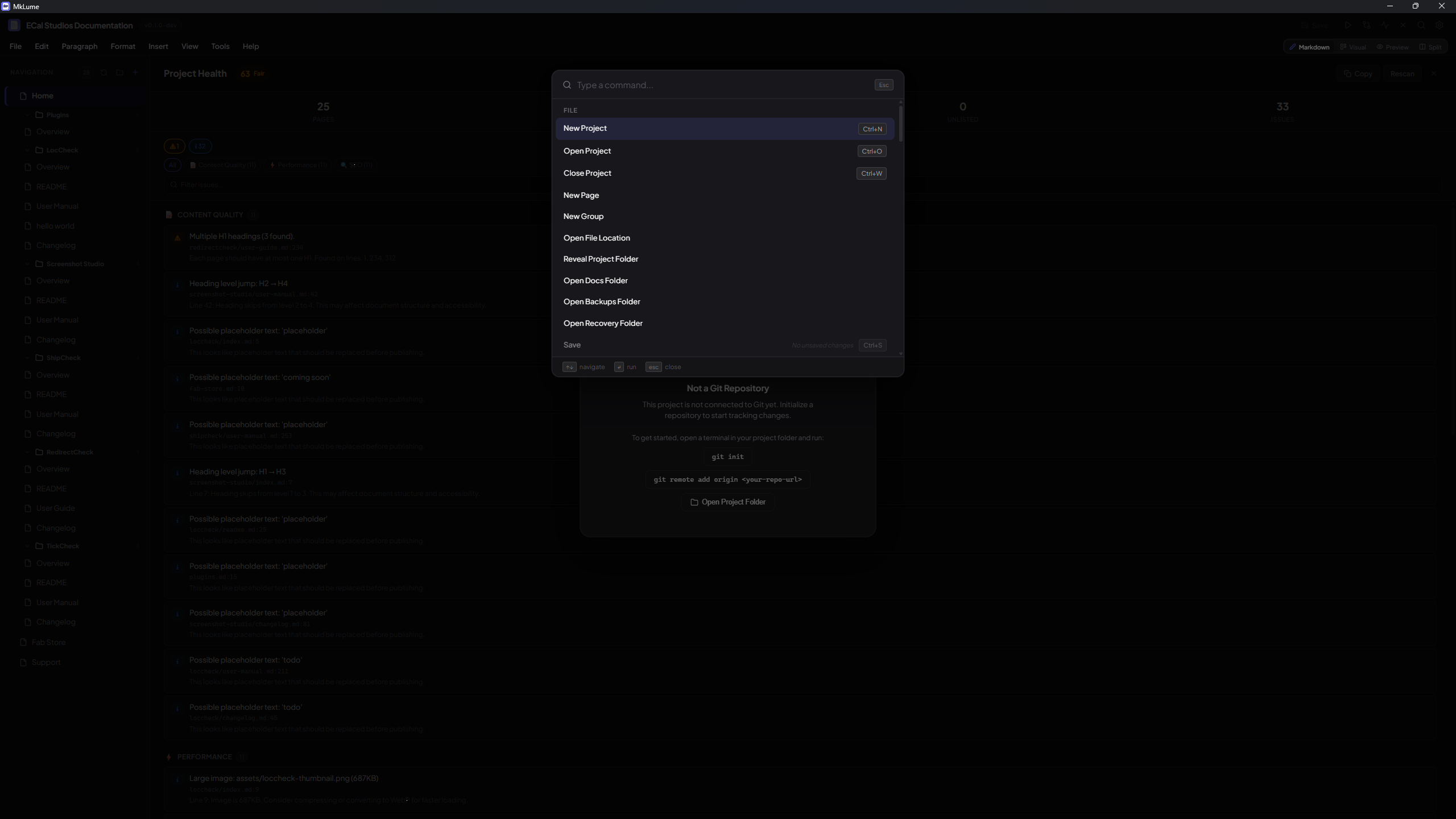 MkLume command palette