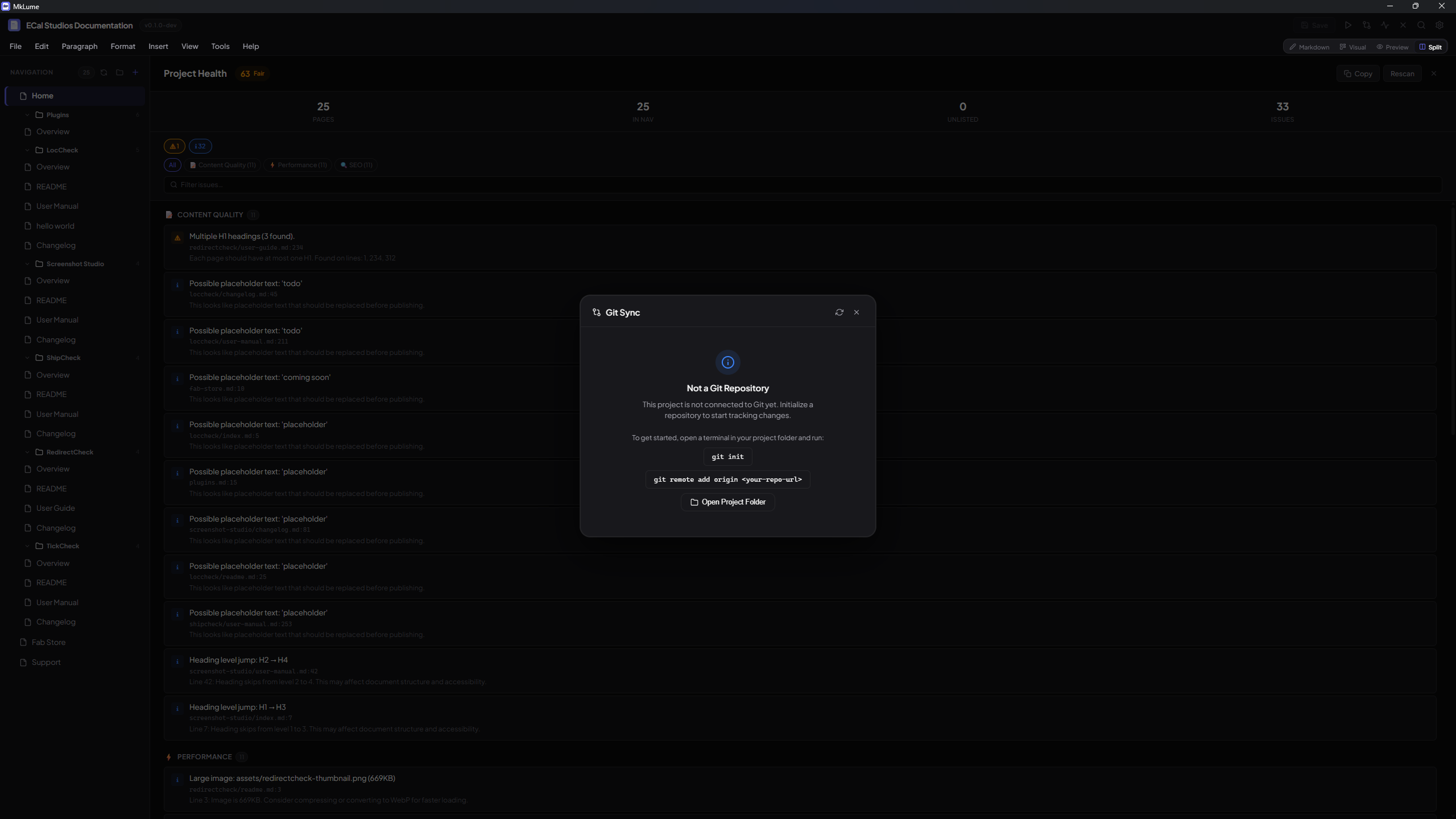 MkLume Git Sync panel
