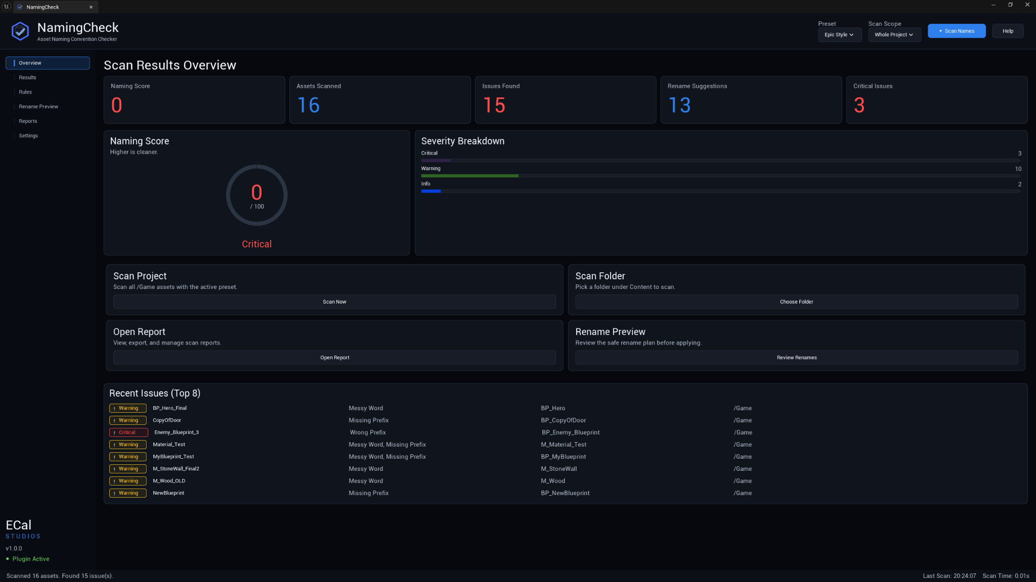NamingCheck dashboard